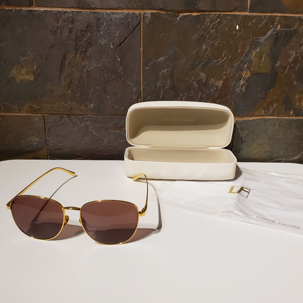 Linda Farrow Gold plated round square sunglasses